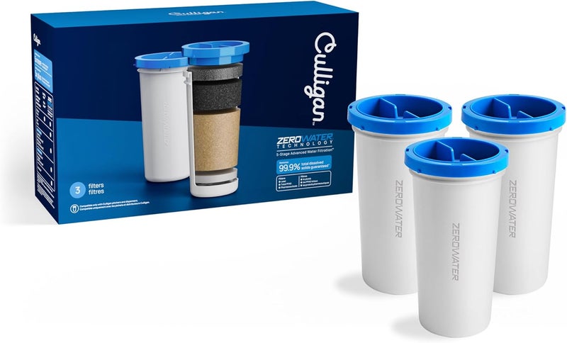 Culligan فلتر استبدال بتقنية زيرووتر 3-pack، فلتر مياه متقدم 5 مراحل - معتمد من IAPMO لتقليل الرصاص، إجمالي PFAS (مواد كيميائية دائمة)، الزئبق، الفلورايد، والكلور - Image 1